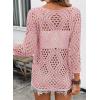 image:imageSHEWIN Womens Summer Tops Hollow Out Beach Crochet Cover Ups V Neck 34 Sleeve Pullover Sweater ShirtsPink