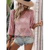 image:imageSHEWIN Womens Summer Tops Hollow Out Beach Crochet Cover Ups V Neck 34 Sleeve Pullover Sweater ShirtsPink