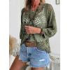 image:imageSHEWIN Womens Summer Tops Hollow Out Beach Crochet Cover Ups V Neck 34 Sleeve Pullover Sweater ShirtsVineyard Green