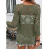 image:imageSHEWIN Womens Summer Tops Hollow Out Beach Crochet Cover Ups V Neck 34 Sleeve Pullover Sweater ShirtsVineyard Green