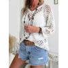 image:imageSHEWIN Womens Summer Tops Hollow Out Beach Crochet Cover Ups V Neck 34 Sleeve Pullover Sweater ShirtsWhite