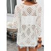image:imageSHEWIN Womens Summer Tops Hollow Out Beach Crochet Cover Ups V Neck 34 Sleeve Pullover Sweater ShirtsWhite