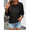 image:imageSHEWIN Womens Sweaters Crew Neck 34 Length Sleeve Crochet Tops Knit Beach Cover Ups Spring Outfits for WomenBlack