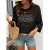image:imageSHEWIN Womens Sweaters Crew Neck 34 Length Sleeve Crochet Tops Knit Beach Cover Ups Spring Outfits for WomenBlack