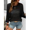 image:imageSHEWIN Womens Sweaters Crew Neck 34 Length Sleeve Crochet Tops Knit Beach Cover Ups Spring Outfits for WomenBlack