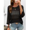 image:imageSHEWIN Womens Sweaters Crew Neck 34 Length Sleeve Crochet Tops Knit Beach Cover Ups Spring Outfits for WomenBlack