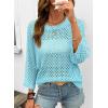 image:imageSHEWIN Womens Sweaters Crew Neck 34 Length Sleeve Crochet Tops Knit Beach Cover Ups Spring Outfits for WomenBlue