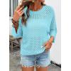 image:imageSHEWIN Womens Sweaters Crew Neck 34 Length Sleeve Crochet Tops Knit Beach Cover Ups Spring Outfits for WomenBlue