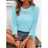image:imageSHEWIN Womens Sweaters Crew Neck 34 Length Sleeve Crochet Tops Knit Beach Cover Ups Spring Outfits for WomenBlue