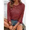 image:imageSHEWIN Womens Sweaters Crew Neck 34 Length Sleeve Crochet Tops Knit Beach Cover Ups Spring Outfits for WomenBurgundy