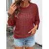 image:imageSHEWIN Womens Sweaters Crew Neck 34 Length Sleeve Crochet Tops Knit Beach Cover Ups Spring Outfits for WomenBurgundy