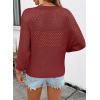 image:imageSHEWIN Womens Sweaters Crew Neck 34 Length Sleeve Crochet Tops Knit Beach Cover Ups Spring Outfits for WomenBurgundy
