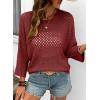 image:imageSHEWIN Womens Sweaters Crew Neck 34 Length Sleeve Crochet Tops Knit Beach Cover Ups Spring Outfits for WomenBurgundy