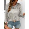 image:imageSHEWIN Womens Sweaters Crew Neck 34 Length Sleeve Crochet Tops Knit Beach Cover Ups Spring Outfits for WomenLight Grey