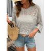 image:imageSHEWIN Womens Sweaters Crew Neck 34 Length Sleeve Crochet Tops Knit Beach Cover Ups Spring Outfits for WomenLight Grey