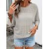 image:imageSHEWIN Womens Sweaters Crew Neck 34 Length Sleeve Crochet Tops Knit Beach Cover Ups Spring Outfits for WomenLight Grey