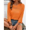 image:imageSHEWIN Womens Sweaters Crew Neck 34 Length Sleeve Crochet Tops Knit Beach Cover Ups Spring Outfits for WomenOrange