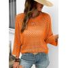 image:imageSHEWIN Womens Sweaters Crew Neck 34 Length Sleeve Crochet Tops Knit Beach Cover Ups Spring Outfits for WomenOrange