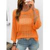 image:imageSHEWIN Womens Sweaters Crew Neck 34 Length Sleeve Crochet Tops Knit Beach Cover Ups Spring Outfits for WomenOrange