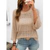 image:imageSHEWIN Womens Sweaters Crew Neck 34 Length Sleeve Crochet Tops Knit Beach Cover Ups Spring Outfits for WomenParchment