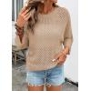 image:imageSHEWIN Womens Sweaters Crew Neck 34 Length Sleeve Crochet Tops Knit Beach Cover Ups Spring Outfits for WomenParchment