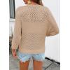 image:imageSHEWIN Womens Sweaters Crew Neck 34 Length Sleeve Crochet Tops Knit Beach Cover Ups Spring Outfits for WomenParchment