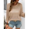 image:imageSHEWIN Womens Sweaters Crew Neck 34 Length Sleeve Crochet Tops Knit Beach Cover Ups Spring Outfits for WomenParchment