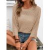 image:imageSHEWIN Womens Sweaters Crew Neck 34 Length Sleeve Crochet Tops Knit Beach Cover Ups Spring Outfits for WomenParchment
