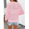 image:imageSHEWIN Womens Sweaters Crew Neck 34 Length Sleeve Crochet Tops Knit Beach Cover Ups Spring Outfits for WomenPink