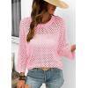 image:imageSHEWIN Womens Sweaters Crew Neck 34 Length Sleeve Crochet Tops Knit Beach Cover Ups Spring Outfits for WomenPink