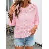 image:imageSHEWIN Womens Sweaters Crew Neck 34 Length Sleeve Crochet Tops Knit Beach Cover Ups Spring Outfits for WomenPink