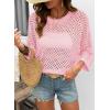 image:imageSHEWIN Womens Sweaters Crew Neck 34 Length Sleeve Crochet Tops Knit Beach Cover Ups Spring Outfits for WomenPink