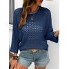 image:imageSHEWIN Womens Sweaters Crew Neck 34 Length Sleeve Crochet Tops Knit Beach Cover Ups Spring Outfits for WomenSail Blue