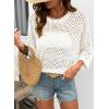 image:imageSHEWIN Womens Sweaters Crew Neck 34 Length Sleeve Crochet Tops Knit Beach Cover Ups Spring Outfits for WomenWhite