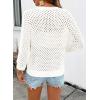 image:imageSHEWIN Womens Sweaters Crew Neck 34 Length Sleeve Crochet Tops Knit Beach Cover Ups Spring Outfits for WomenWhite