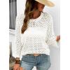image:imageSHEWIN Womens Sweaters Crew Neck 34 Length Sleeve Crochet Tops Knit Beach Cover Ups Spring Outfits for WomenWhite
