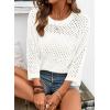 image:imageSHEWIN Womens Sweaters Crew Neck 34 Length Sleeve Crochet Tops Knit Beach Cover Ups Spring Outfits for WomenWhite