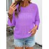 image:imageSHEWIN Womens Sweaters Crew Neck 34 Length Sleeve Crochet Tops Knit Beach Cover Ups Spring Outfits for WomenWisteria