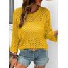 image:imageSHEWIN Womens Sweaters Crew Neck 34 Length Sleeve Crochet Tops Knit Beach Cover Ups Spring Outfits for WomenYellow