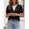 image:imageSHEWIN Womens Sweaters Short Sleeve Color Block Tops Lightweight Summer Spring Shirts Business Casual PulloversBlack