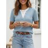 image:imageSHEWIN Womens Sweaters Short Sleeve Color Block Tops Lightweight Summer Spring Shirts Business Casual PulloversBlue