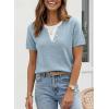 image:imageSHEWIN Womens Sweaters Short Sleeve Color Block Tops Lightweight Summer Spring Shirts Business Casual PulloversBlue