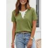 image:imageSHEWIN Womens Sweaters Short Sleeve Color Block Tops Lightweight Summer Spring Shirts Business Casual PulloversGreen