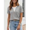 image:imageSHEWIN Womens Sweaters Short Sleeve Color Block Tops Lightweight Summer Spring Shirts Business Casual PulloversGrey