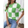image:imageSHEWIN Womens Tops Crewneck Plaid Short Sleeve Sweater Vest Spring Outfits for Women 2026Green