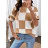 image:imageSHEWIN Womens Tops Crewneck Plaid Short Sleeve Sweater Vest Spring Outfits for Women 2026Khaki
