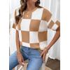 image:imageSHEWIN Womens Tops Crewneck Plaid Short Sleeve Sweater Vest Spring Outfits for Women 2026Khaki