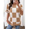 image:imageSHEWIN Womens Tops Crewneck Plaid Short Sleeve Sweater Vest Spring Outfits for Women 2026Khaki