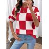 image:imageSHEWIN Womens Tops Crewneck Plaid Short Sleeve Sweater Vest Spring Outfits for Women 2026Red