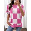 image:imageSHEWIN Womens Tops Crewneck Plaid Short Sleeve Sweater Vest Spring Outfits for Women 2026Rose Pink